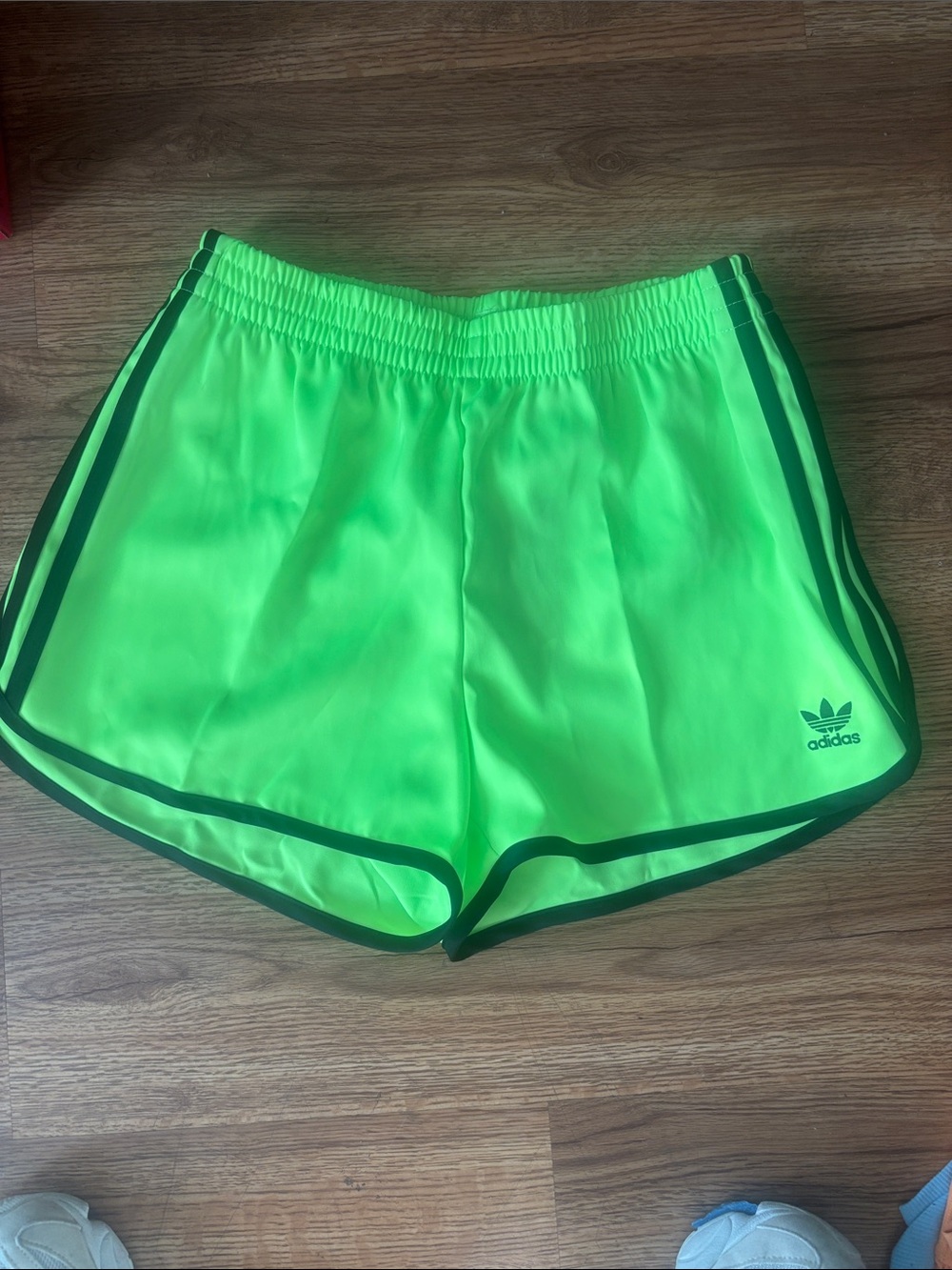 adidas Women's Neon Green Athletic Shorts with Dark Trim
